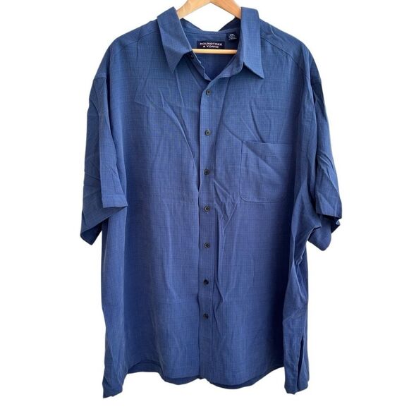 Roundtree & Yorke Blue Button-Front Short Sleeve Shirt 3XB - Picture 3 of 11